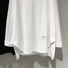 Irregular White Long-sleeved T-shirt for Women's Spring and Autumn Large Size Loose Mid-length Pure Cotton V-neck Base Shirt Underwear