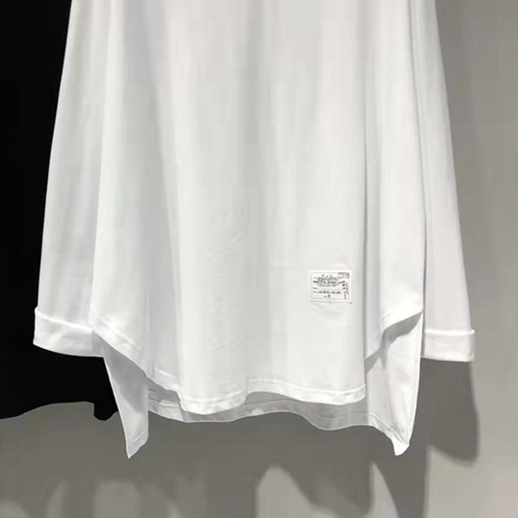 Irregular White Long-sleeved T-shirt for Women's Spring and Autumn Large Size Loose Mid-length Pure Cotton V-neck Base Shirt Underwear