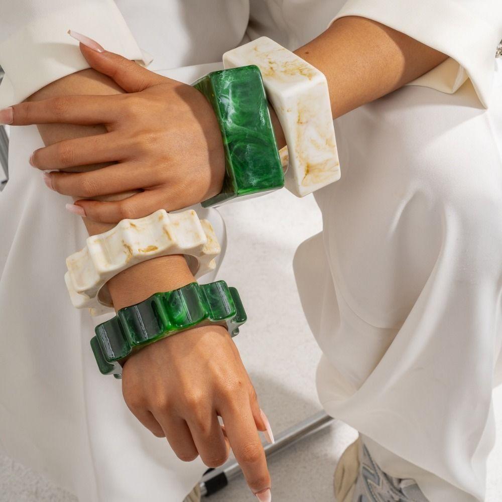 Square Chunky Bracelets Geometric Retro Hand Ring Wide Resin Bracelet Bangles  Jewelry Accessories