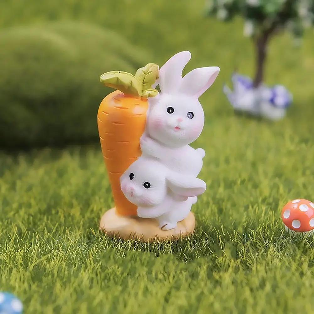 Cartoon Mini Miniature Rabbit Figurine Carrot Bunny Statue Miniature Resin Hare Micro Landscape Easter Dollhouse Decoration