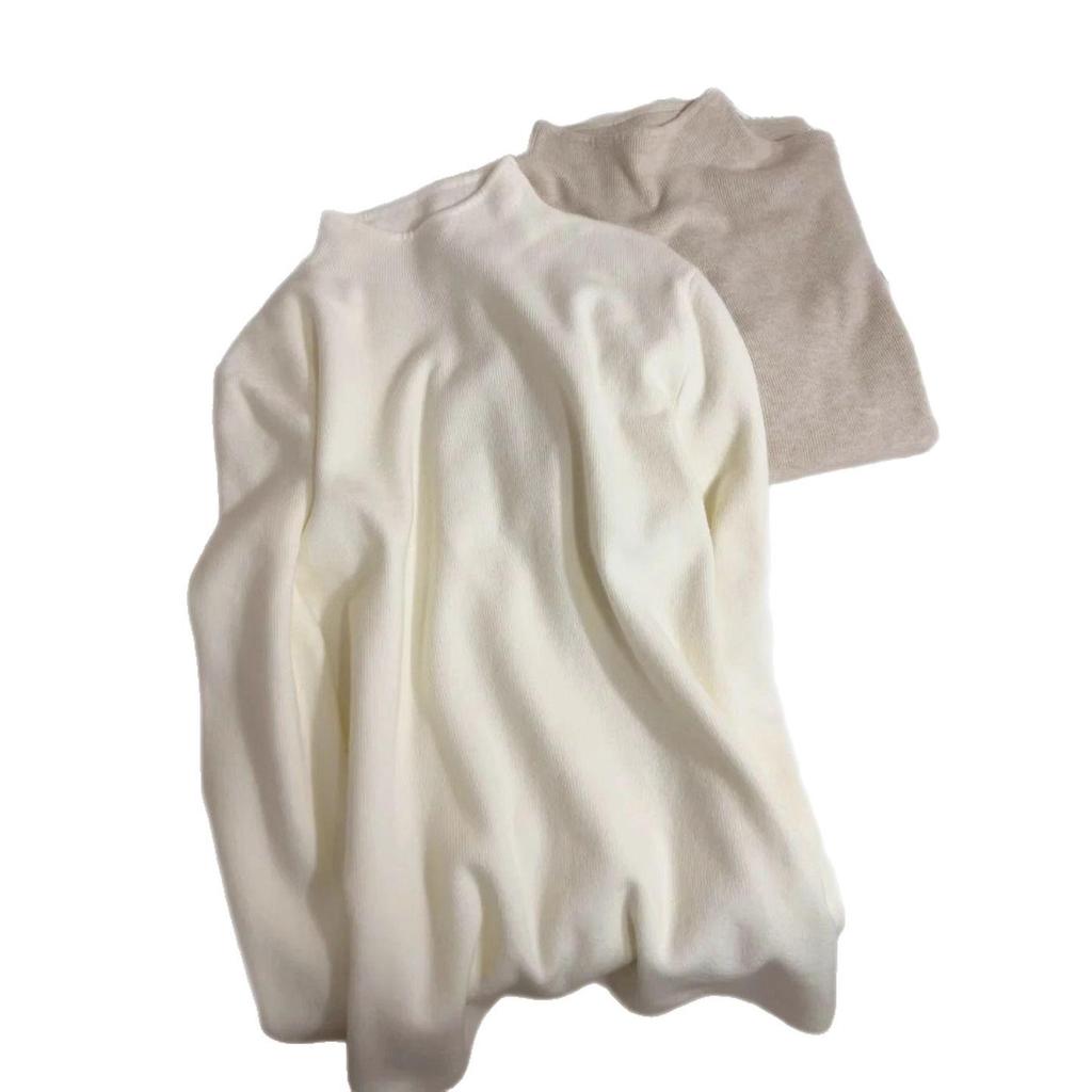 Maillard Women's Knitted Semi-High Neck Sweater - Solid Color, Long Sleeve, Autumn/Spring