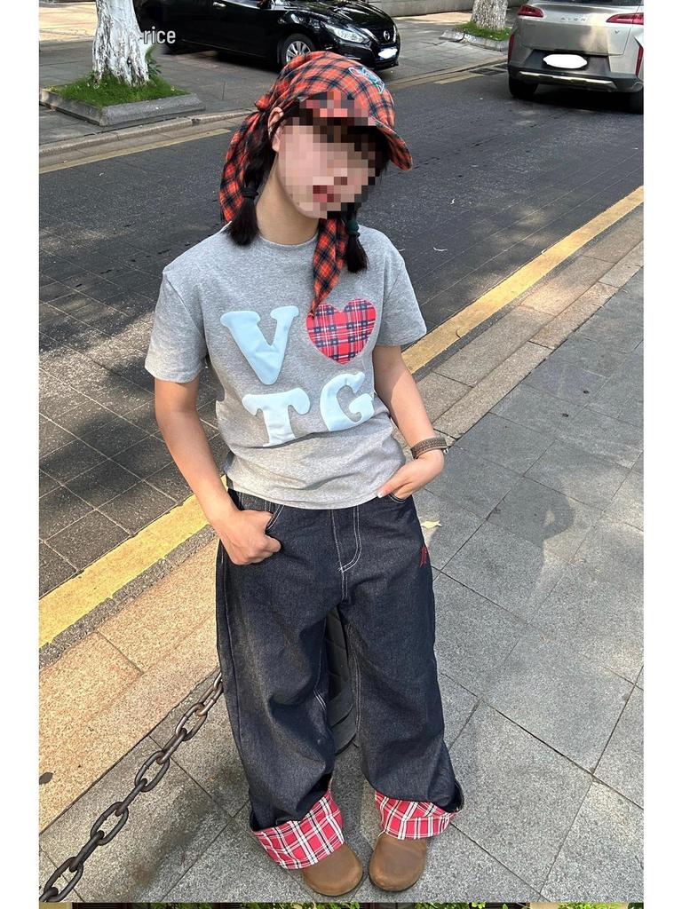 Męskie Jesienne Dżinsy w Kratę z Szerokimi Nogawkami, Podwinięte - Luksusowe, Luźne, Proste