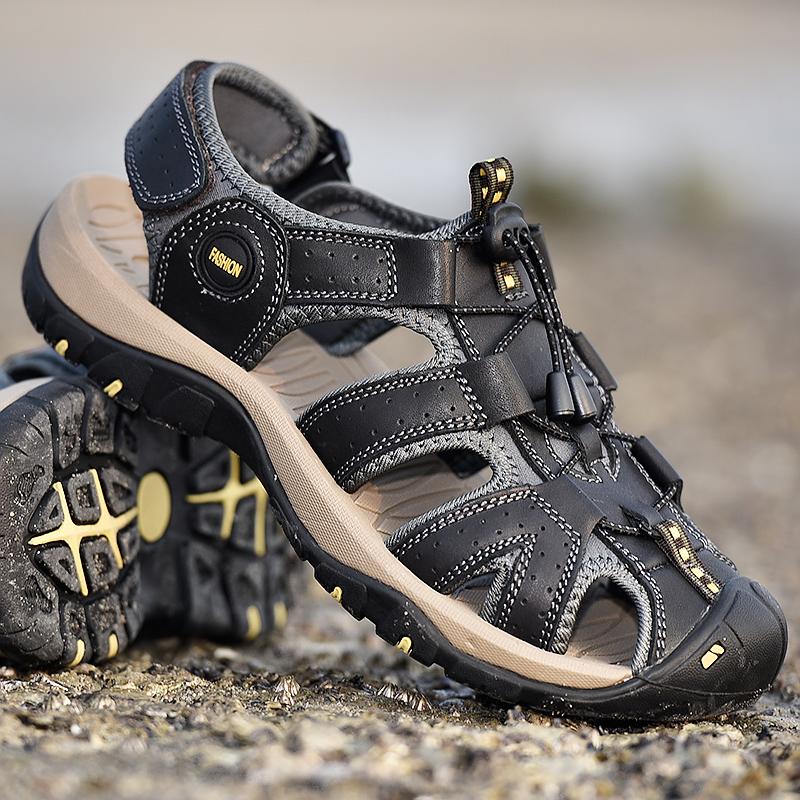 

Летние мужские пляжные уличные сандалии Мужские сандалии из натуральной кожи 45 чёрный