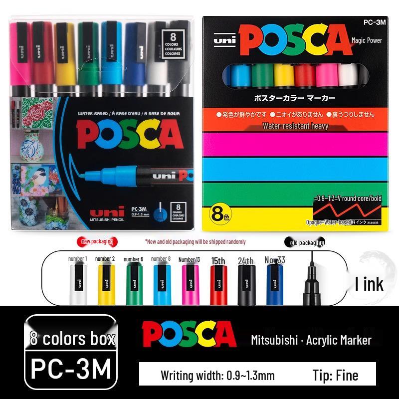 POSCA Treasure Color Acrylic Marker Set (Water-Based, PC-1M/3M/5M)