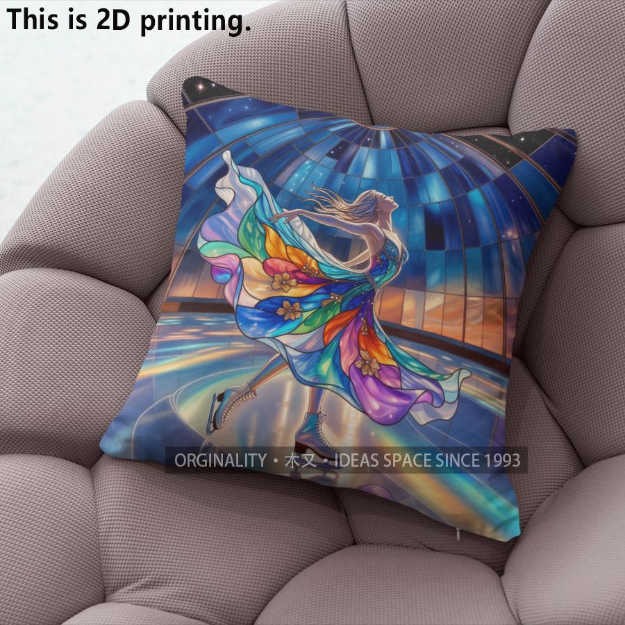Stained Glass Style Figure Skating Throw Pillow Covers Pattern Cushion Cover Suitable for Sofa Bedroom Car Pillow Cover