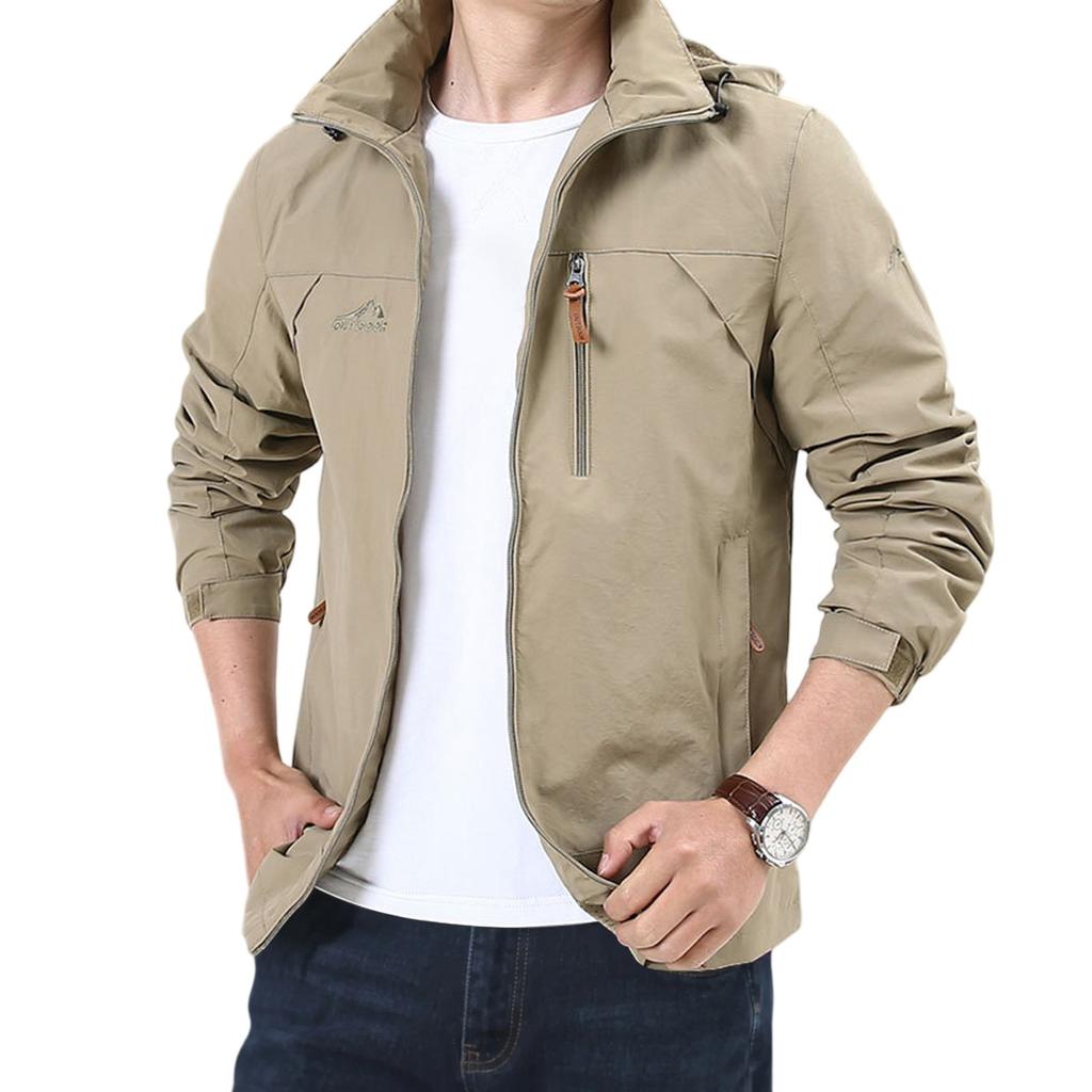 Men's Loose Casual Outdoor Large-sized Hooded Windbreaker Long-sleeved Jacket