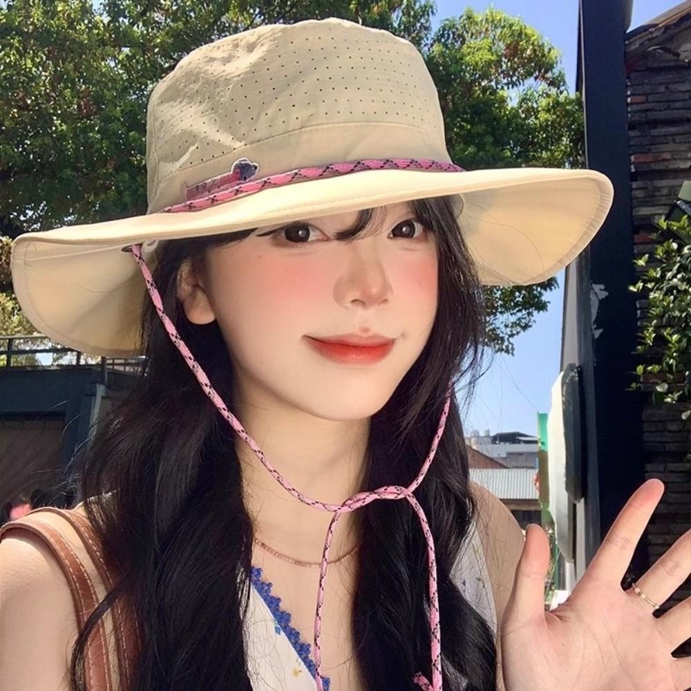 Dog Sun Protection Bucket Hat Cartoon Korean Style Sunscreen Fisherman Hat with Windproof Rope Polyester Folding Sun Cap Outdoor