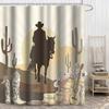 Western Denim Shower Curtain Vintage Bohemian Hill Cactus Washable Shower Curtain With 12 Hooks 180X180Cm