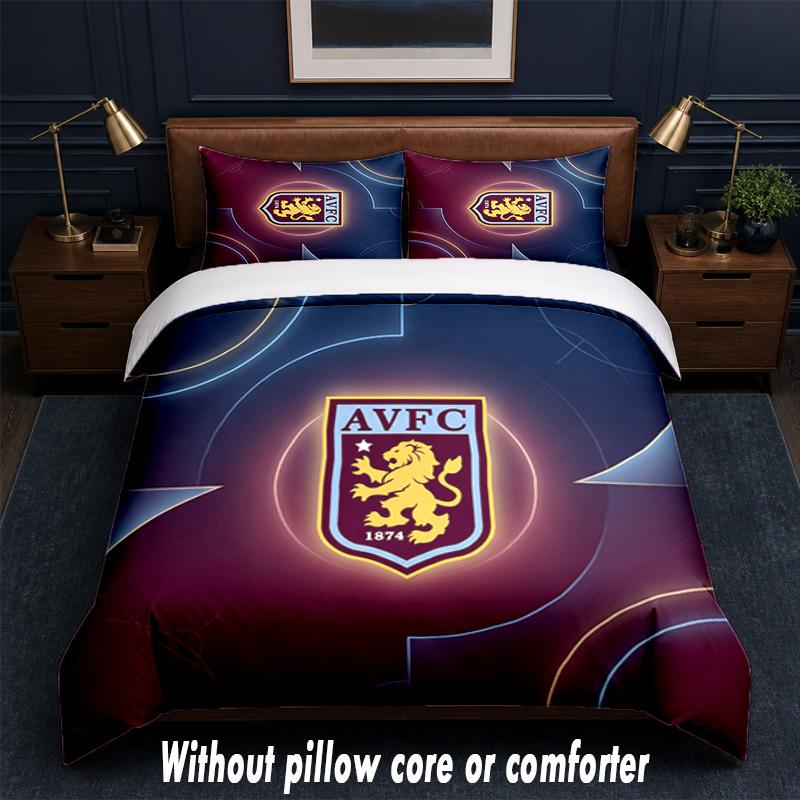 Aston Villa Football Design Bed Bedding Set 1 Duvet Cover + 2 Pillowcases Soft Breathable Household Bed Linens