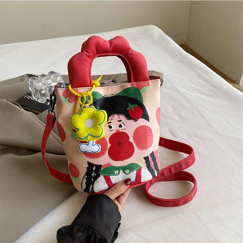 Illustration Design Graffiti Cloth Bag New Large Capacity Shoulder Bag Personality Funny Ugly Cute Bucket Bag Crossbody Bag Women's Bag