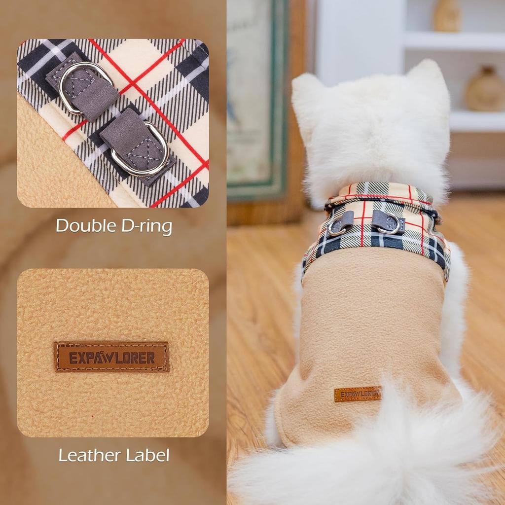 EXPAWLORER Fleece Dog Sweater - Classic Plaid Dog Jacket, Winter Coat Vest with 2 D-Rings for Leash, Pet Cold Weather Clothes, Sweatershirt for Boys