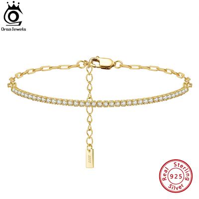 ORSA JEWELS Pozlacený 14K Zlatem Řetízky typu Paperclip Náramek Tennis Pro Ženy 925 Sterlingového Stříbra Ručně vyráběné Náramky Šperky SB141