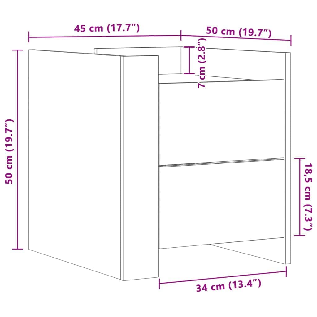 Nightstand Gray Sonoma 45x50x50 cm Particleboard