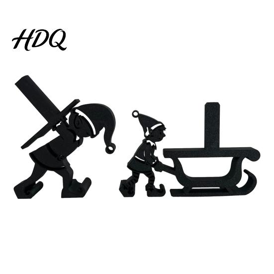 Novelty Paper Roll Storage Christmas Elf Towel Holder 3D Printed Matte Black Tissue Holder Stand Sleigh Silhouette Decorative for Kitchen