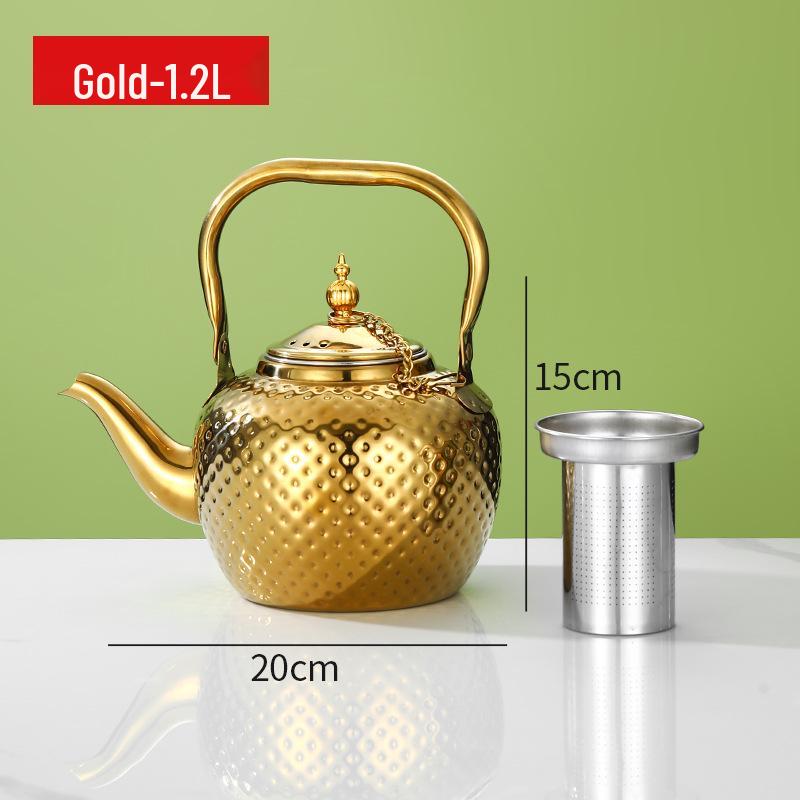 Bobo Pot Hammered Stainless Steel Teapot with Strainer - Vintage Middle Eastern Spherical Design for Restaurant and Home Use