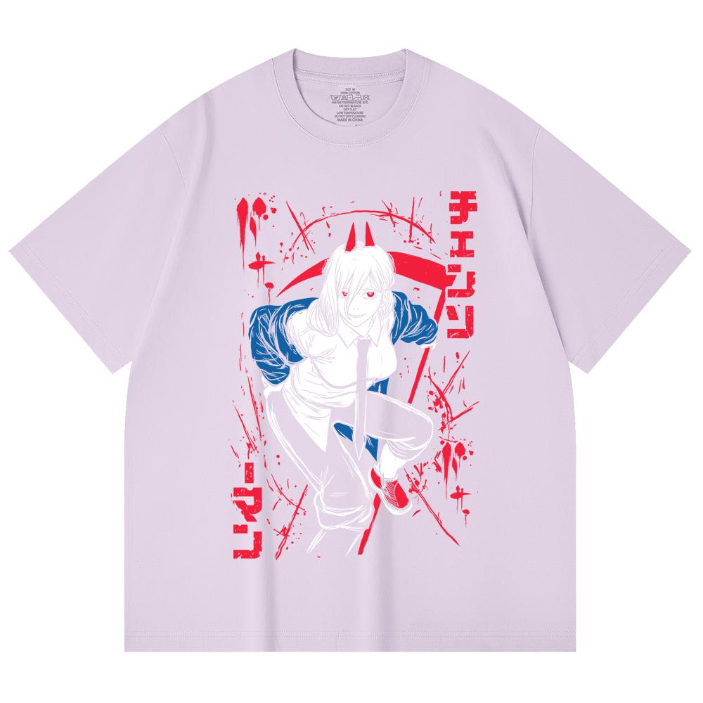 230 Gsm 100% Cotton Chainsaw Man V32 Power Print Unisex Heavy Cotton T Shirt