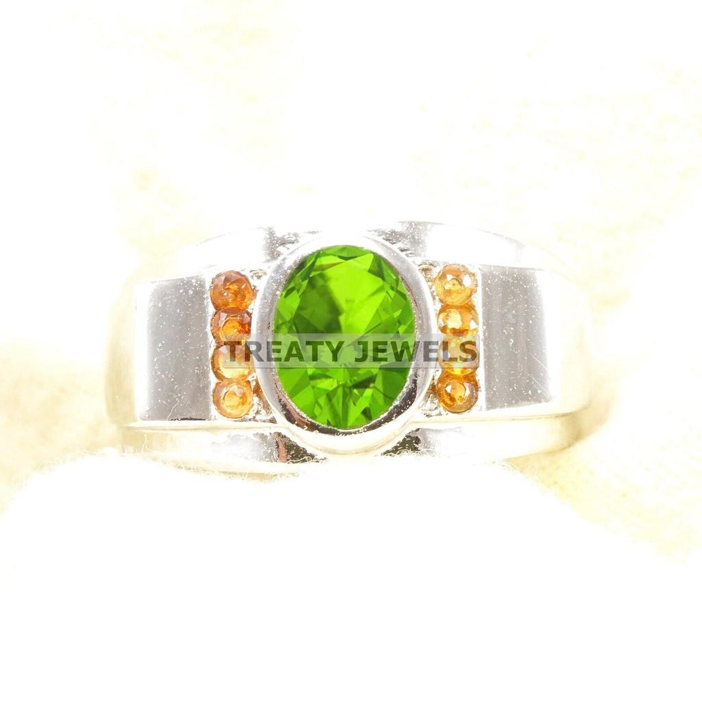 Peridot Oval Cut Gemstone With 925 Sterling Silver Ring For Men's #B487 JL375683948514