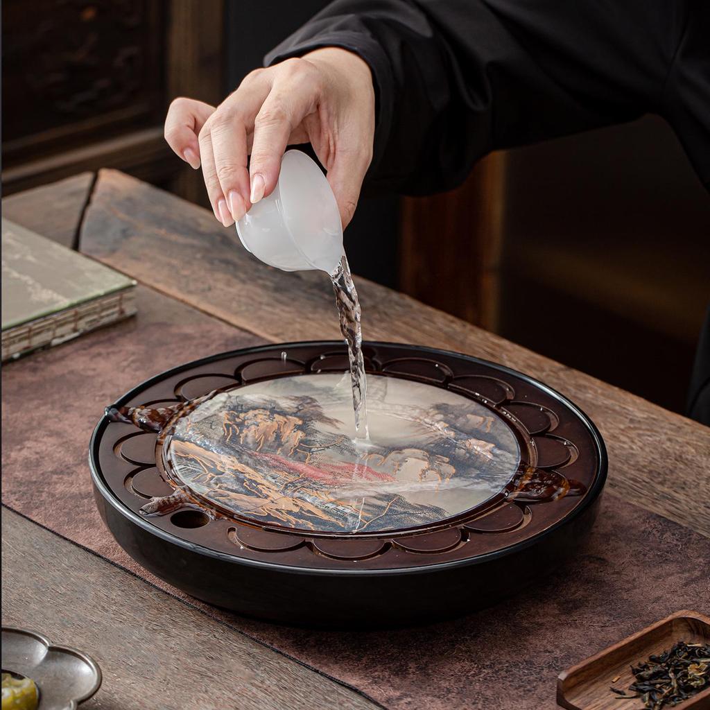 Elegant National Style Tea Tray with Color-Changing Design, Mindful Face Plate, Fast Drainage, and Large Capacity Water Storage