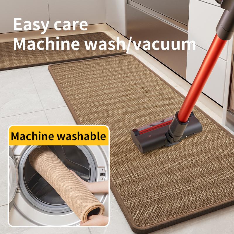 Premium Linen Kitchen Rug with Rubber Backing, Extra Long Striped Mat, Water/Oil Absorbent, Non-Slip & Durable for Kitchen Floor