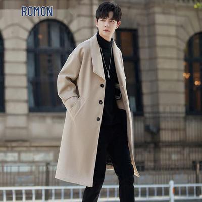 Men's Mid-Length Wool Blend Business Trench Coat