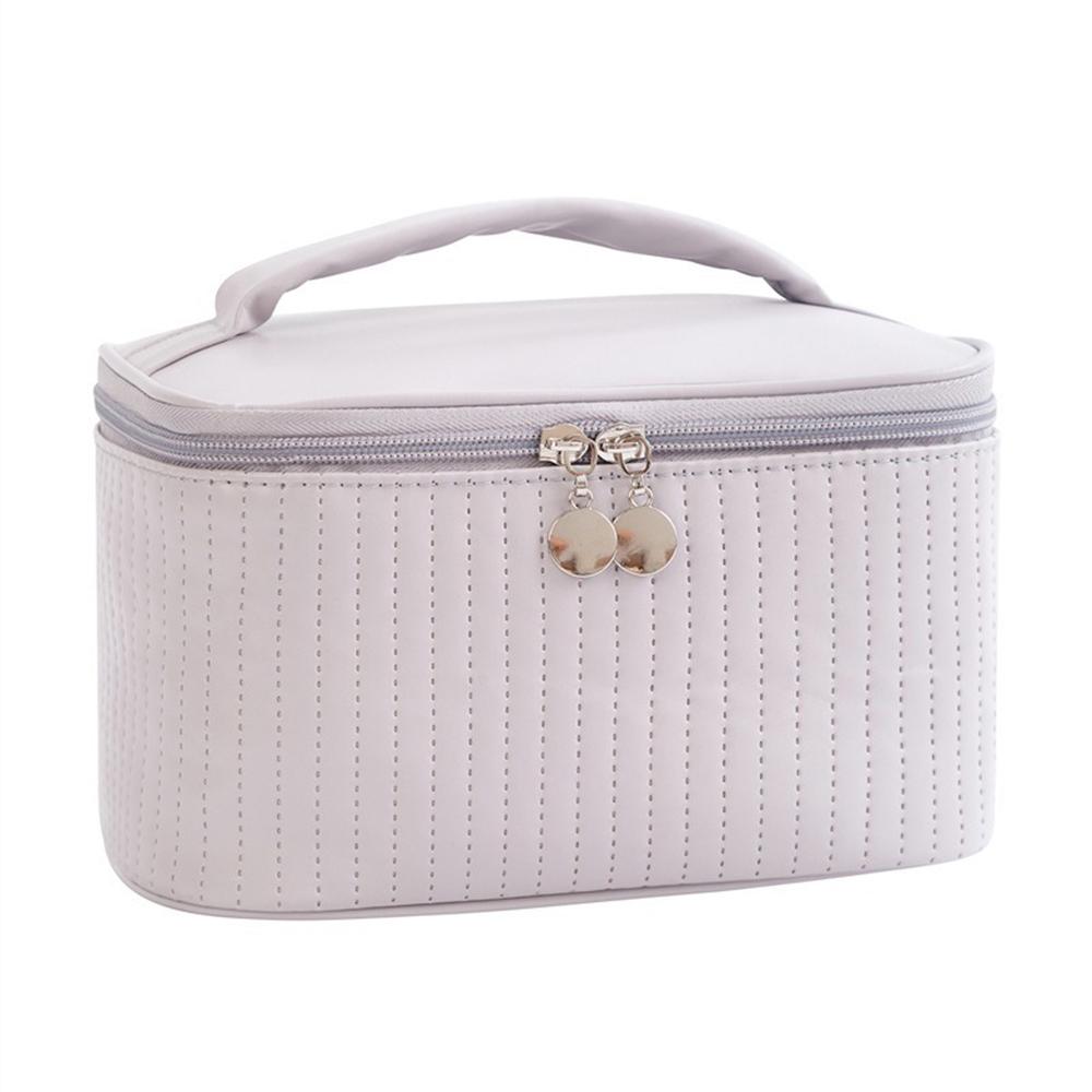 Handheld Solid Color PU Leather Cosmetic Organization Storage Bag Portable Travel Toiletry Pouch for Women