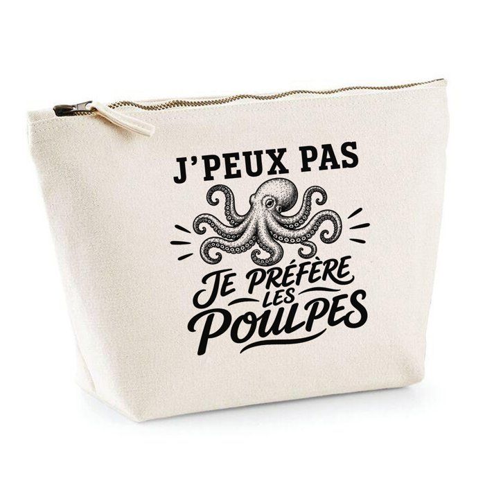 Trousse de toilette - PLANETEE - J’peux pas je préfère les Poulpes - 100% coton beige - 3 L - Zip métal
