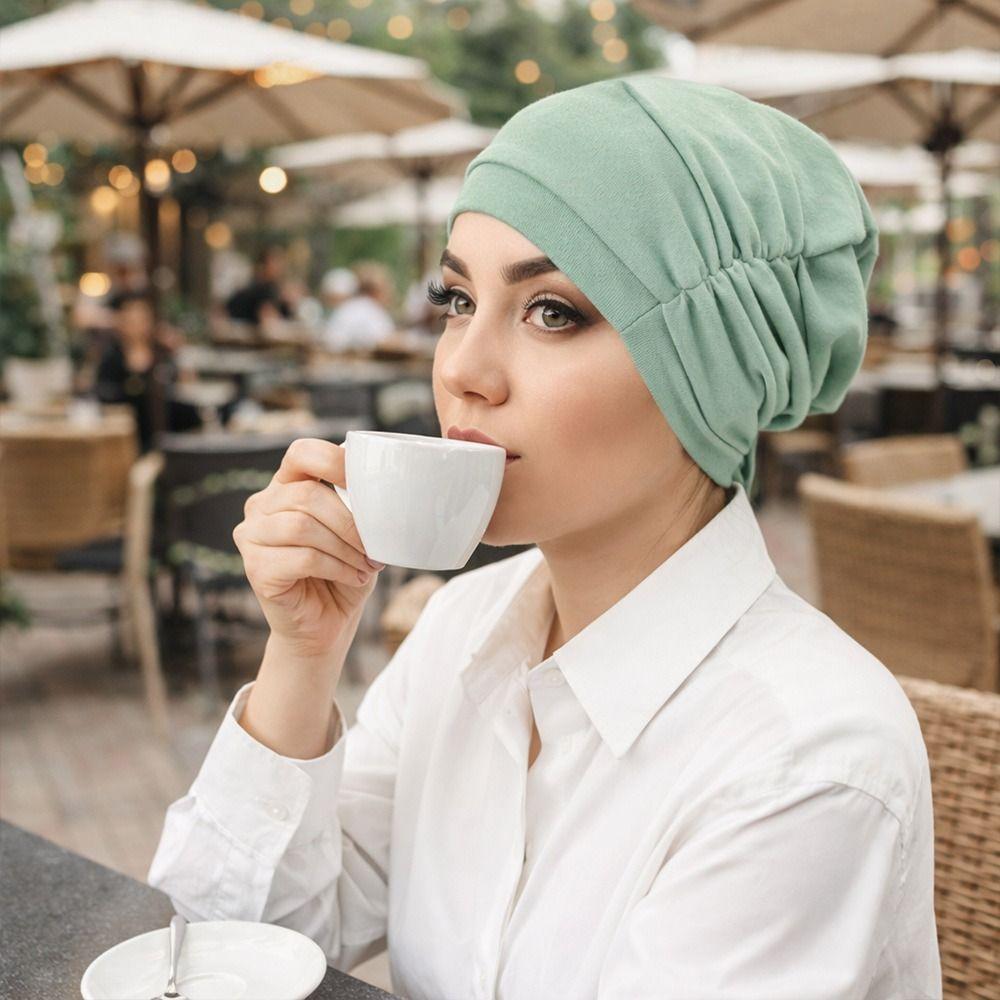 Comfortable Vintage Hijab Caps Elastic Soft Polyester Islamic Headband Breathable Wrap Style Cancer Chemo Hat Hair Loss