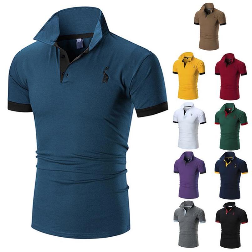 10 Colori Qualità di Marca Cotone Polo Uomo Ricamo Polo Camicia Giraffa Uomo Casual Patchwork Top Maschili