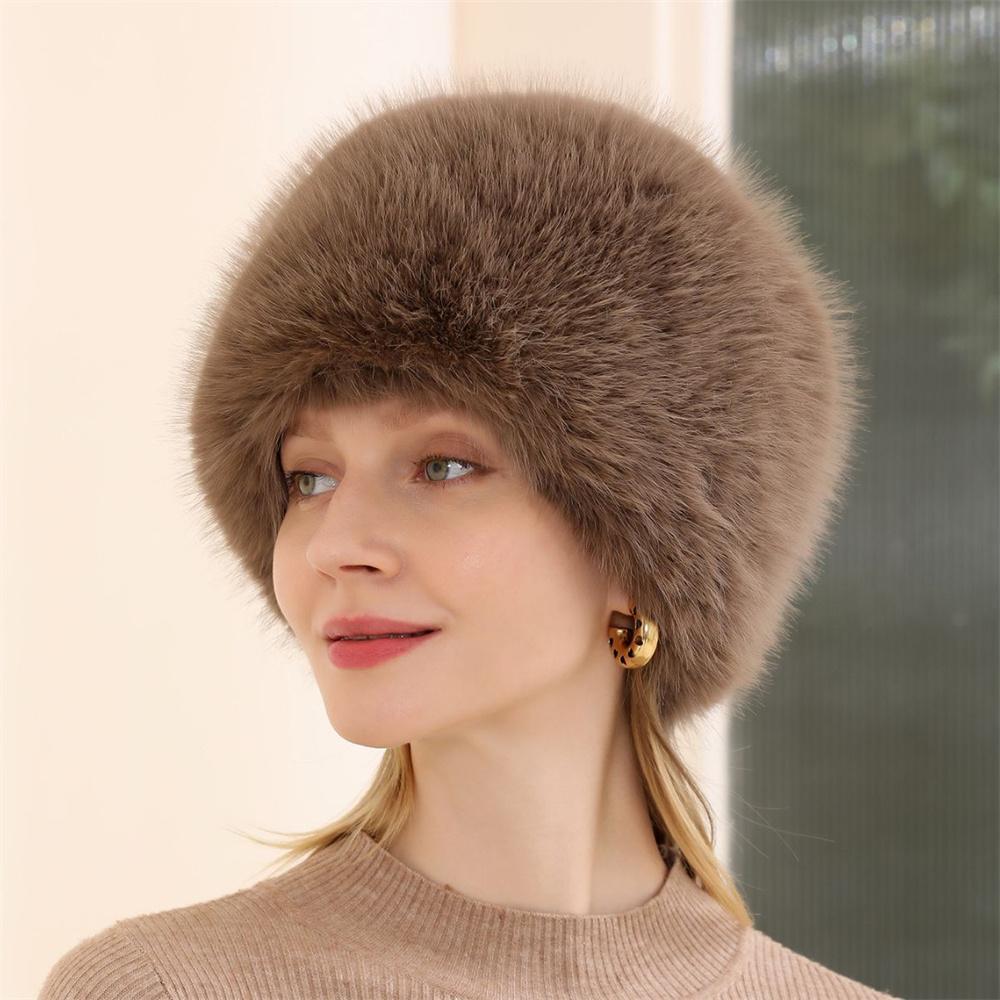Fur Hat Women Warm Snow Ski Cap Female Fluffy Faux Fur Bucket Hat Thick Winter Outdoor Earwarmer Windproof Ear Protect Caps