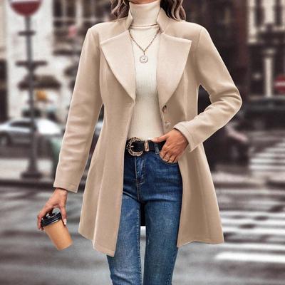 Damen-Wollmantel im europäischen und amerikanischen Stil von INS Fashion mit Revers – Unifarben, Herbst-/Winterkollektion