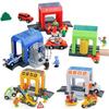 Wooden Train Track Toys Plastic Police Station/Car Wash Room City Scene Wooden Tracks Accessories Railway Toys for Children