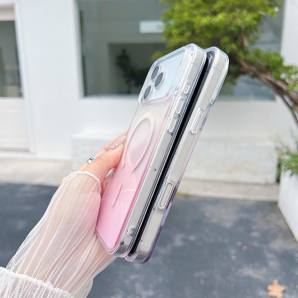 Gradient Color Clear Magnetic Charging Phone Case For iPhone 17 Air 16 15 14 Plus 13 12 Pro Max 11 16e 17e Transparent Cover