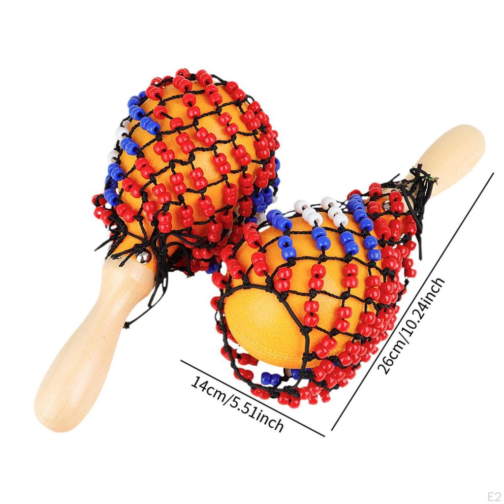 2x Wood Maracas Hand Percussion Bead Net DIY Portable Sand Hammers Musical Instrument for Game