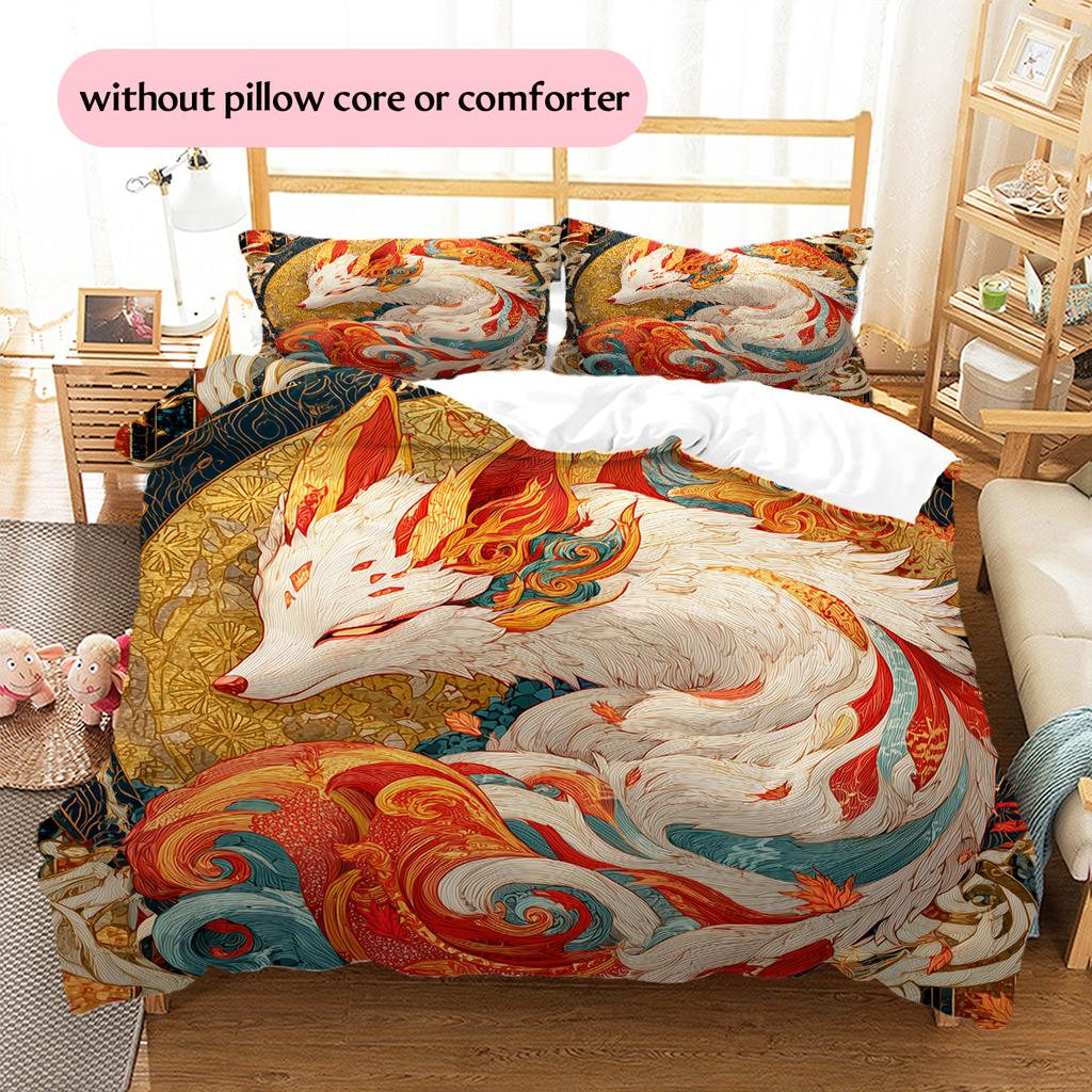 Nine-Tailed Fox Pattern Bedding Home Decoration Birthday Gift (1 * duvet cover + 2 * pillowcase, without core)