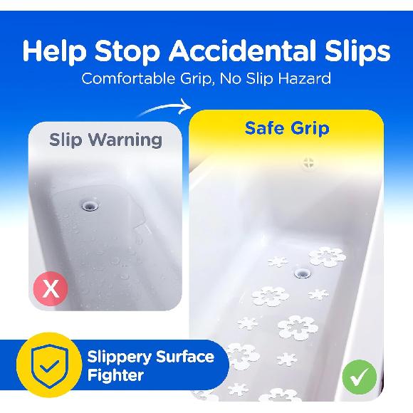 COMPAC HOME Safe-T-Shapes Anti-Slip Bathroom Decals - 7 Large White Daisies with Removable Inner Daisies (14 Total), Flexible Non-Slip Tub & Shower