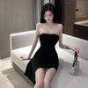 Tube Top Dress Summer New Skirt Smell Retro Chic Hip Skirt Sparkling Rhinestone Shoulder Small Black Dress Women