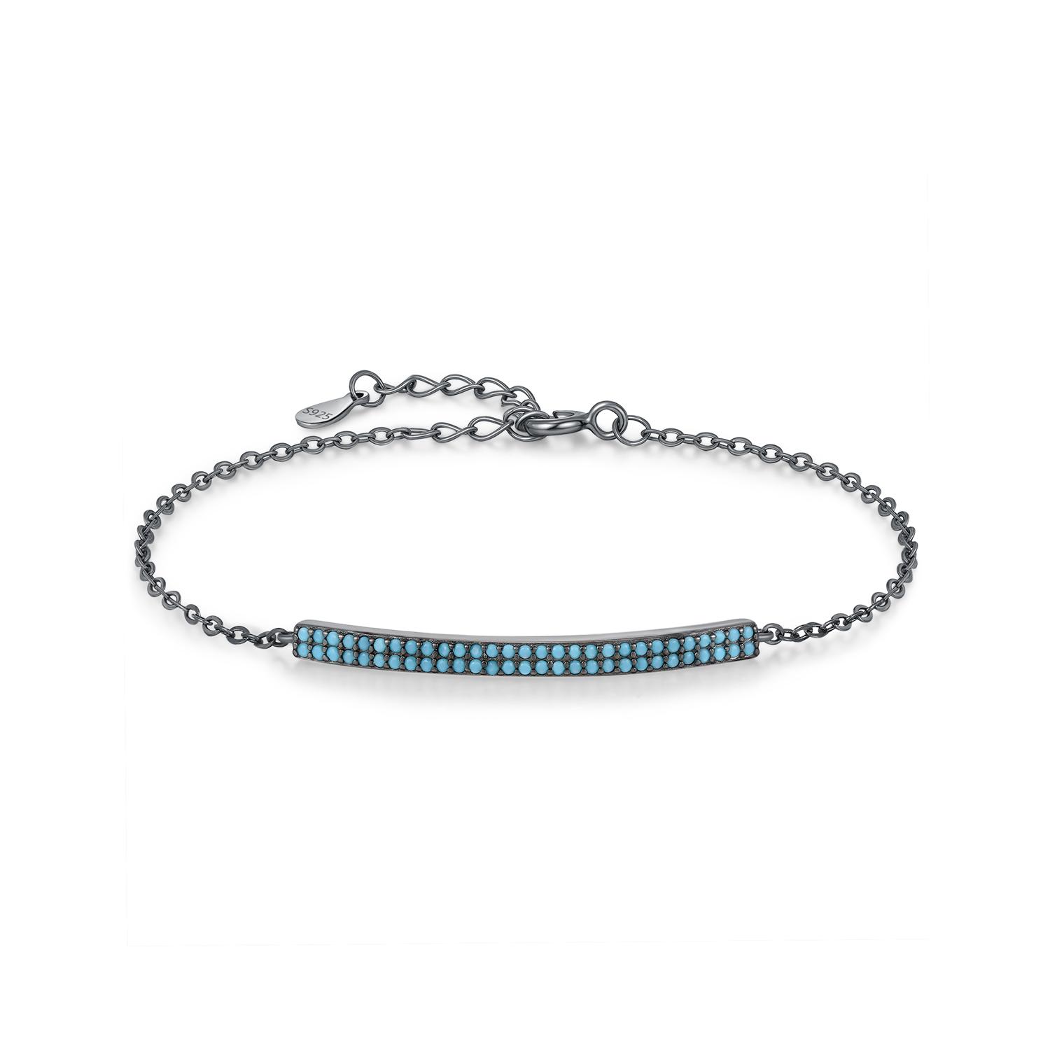 MODIAN 925 Silver Retro Synthetic Turquoise Bracelet Punk Black Simple Link Chain Bracelets For Women Fine Jewelry