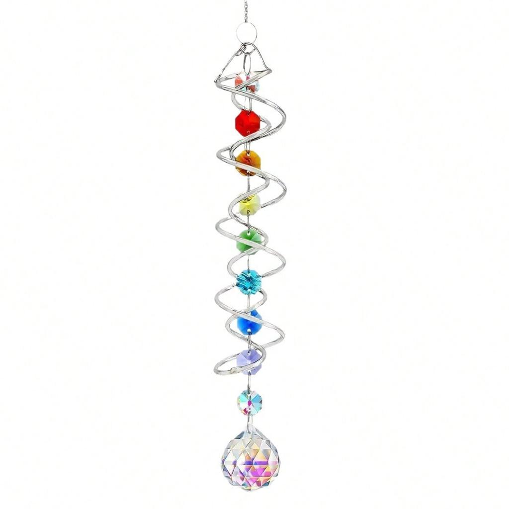 White Spinning Crystal Wind Chimes Sun Catcher 3 Spinning Rainbow Manufacturing Hanging Trim