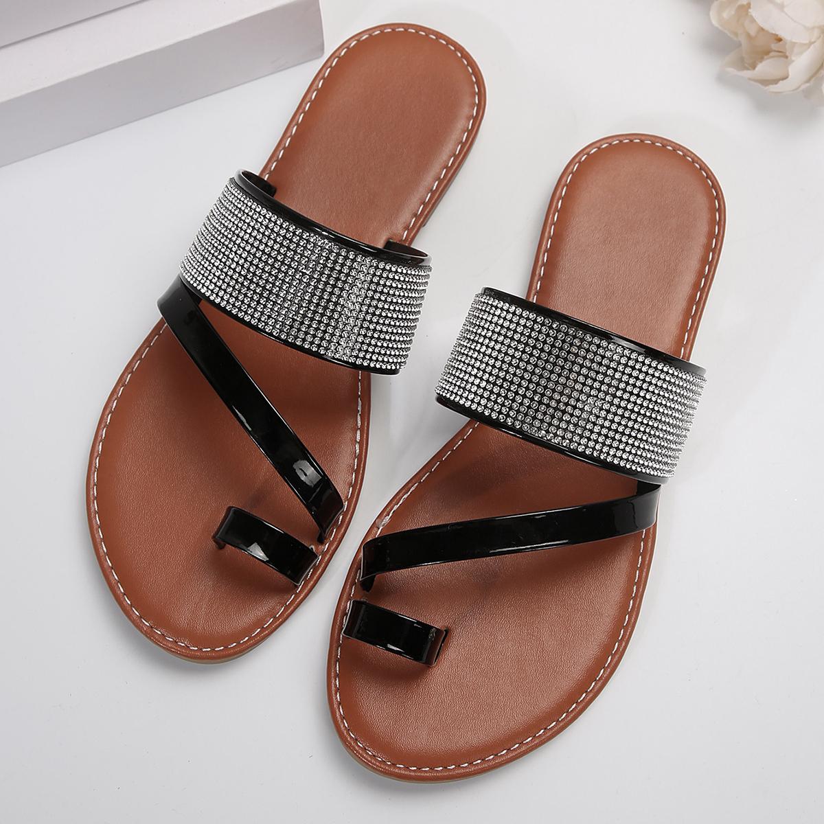 

Женские пляжные тапочки на плоской подошве, новые летние повседневные удобные нескользящие женские тапочки со стразами Zapatos Para Mujeres 43