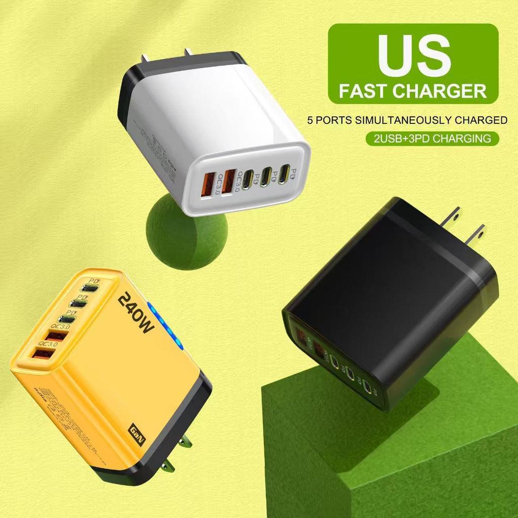 240W Dual USB & 3 PD Charger for iPhone 16, Huawei, Type-C Fast Charging