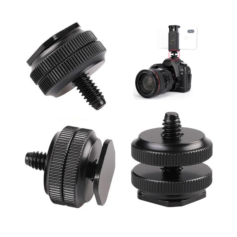 Universal 1/1 Hot Shoe Mount Phone Holder Dual Nut Cold Shoe Adapter Bracket Double-Layer Camera Hot Shoe Adapter Accessories