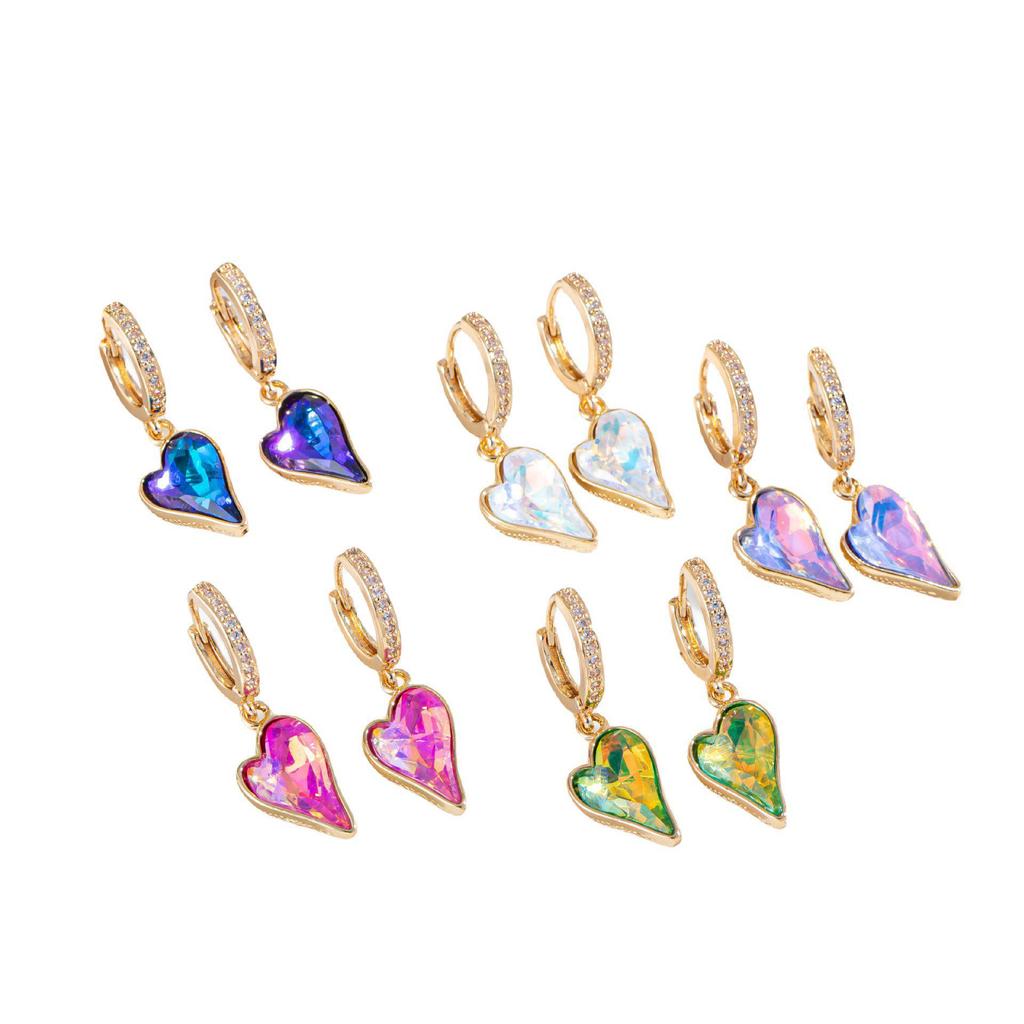 High-End European & American Zircon Heart Earrings – Colorful, Elegant Hoops, Clips & Dangles for Women