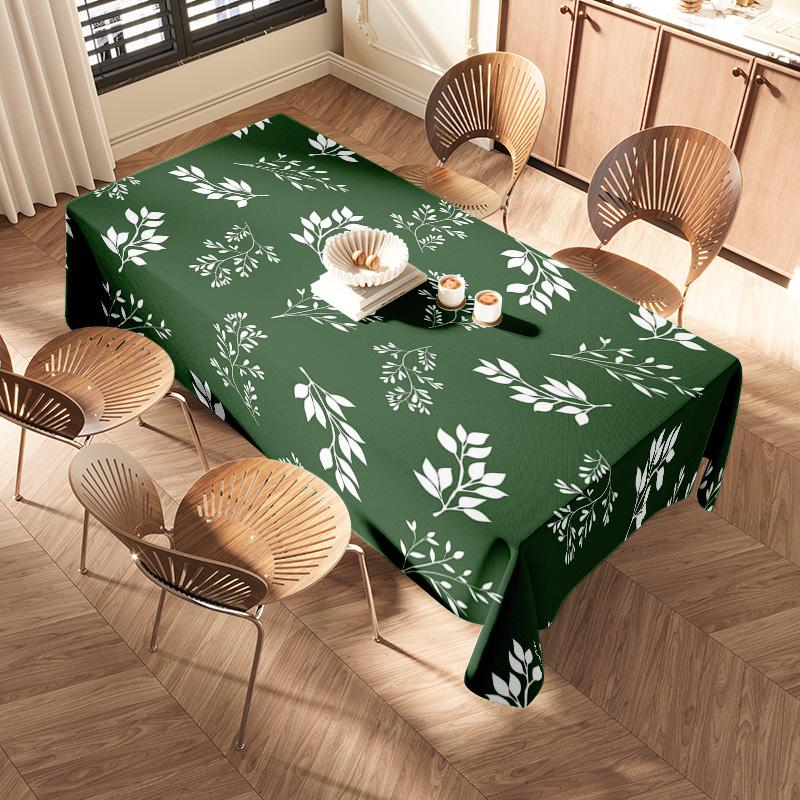 Modern Floral Tablecloth Green White Leaves Rectangular Dining Room Decor Home Decoration Kitchen Use Soft Fabric Non Slip Water