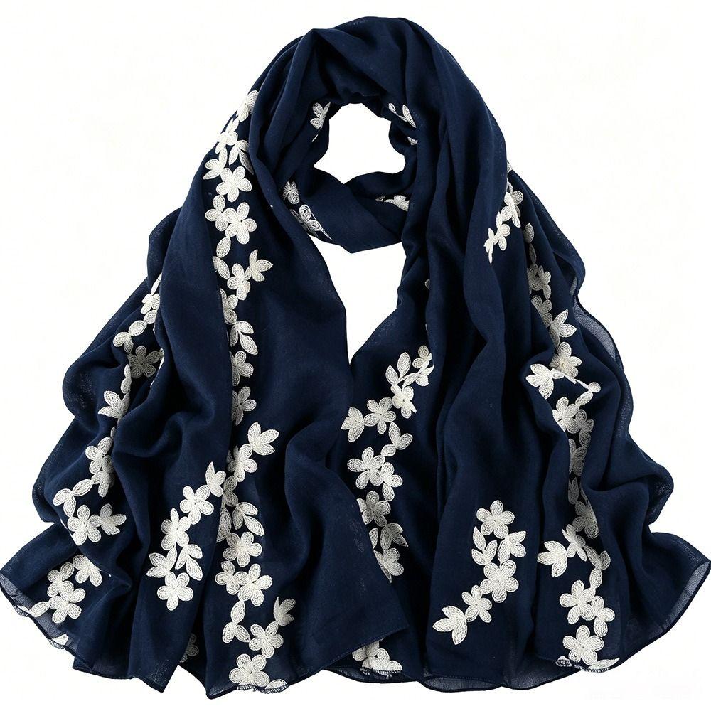Large Floral Embroidery Scarf Flower Embroidered Long Scarf Wrap Women Scarf Wrap  Daily Outfit