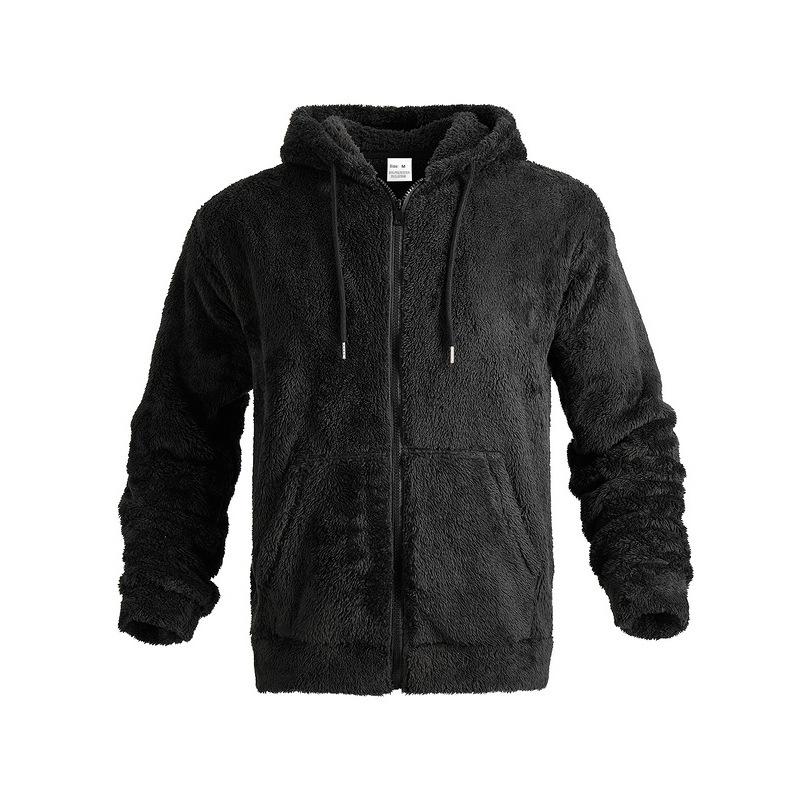 Men Casual Warm Fleece Hooded Zipper Cardigan Sweater Outerwear