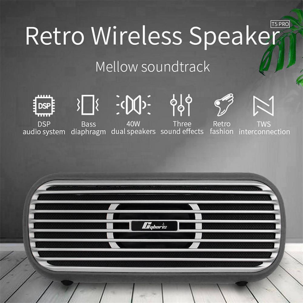 

CYBORIS T5 Pro Retro TWS Bluetooth-compatible Speaker 40W Portable Subwoofer Type A