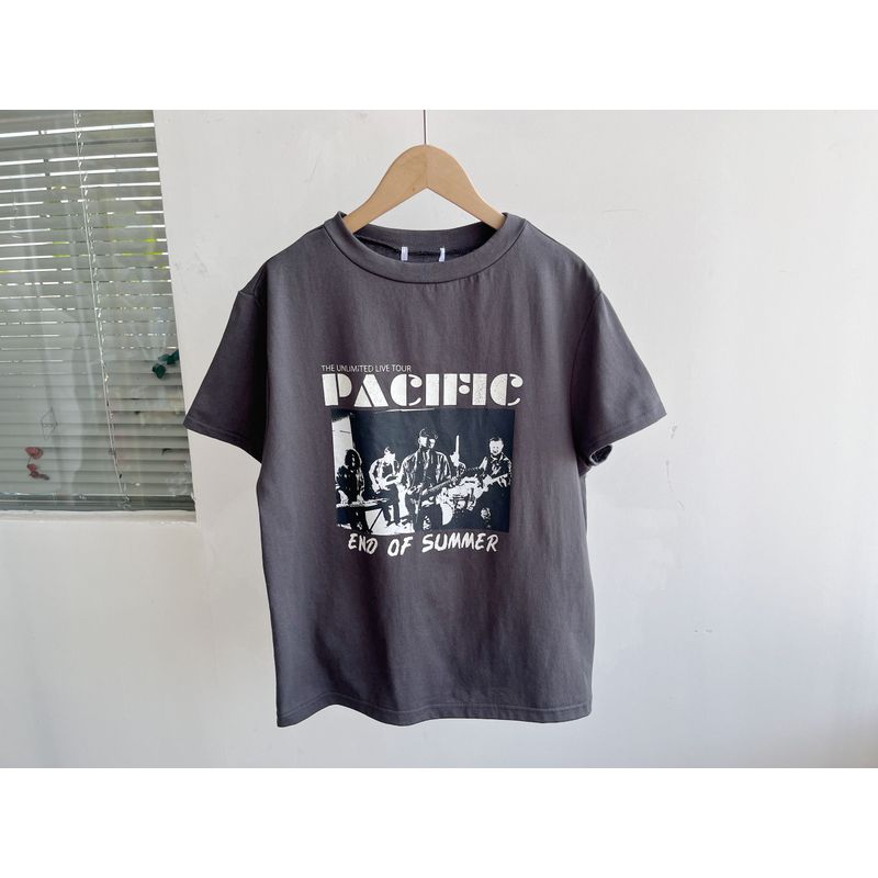 

E1-136 Summer K-style Print Letter Loose Short Sleeve T-shirt Stylish Niche Style Crew Neck Casual Easiest for Match Tops H2 Gray M