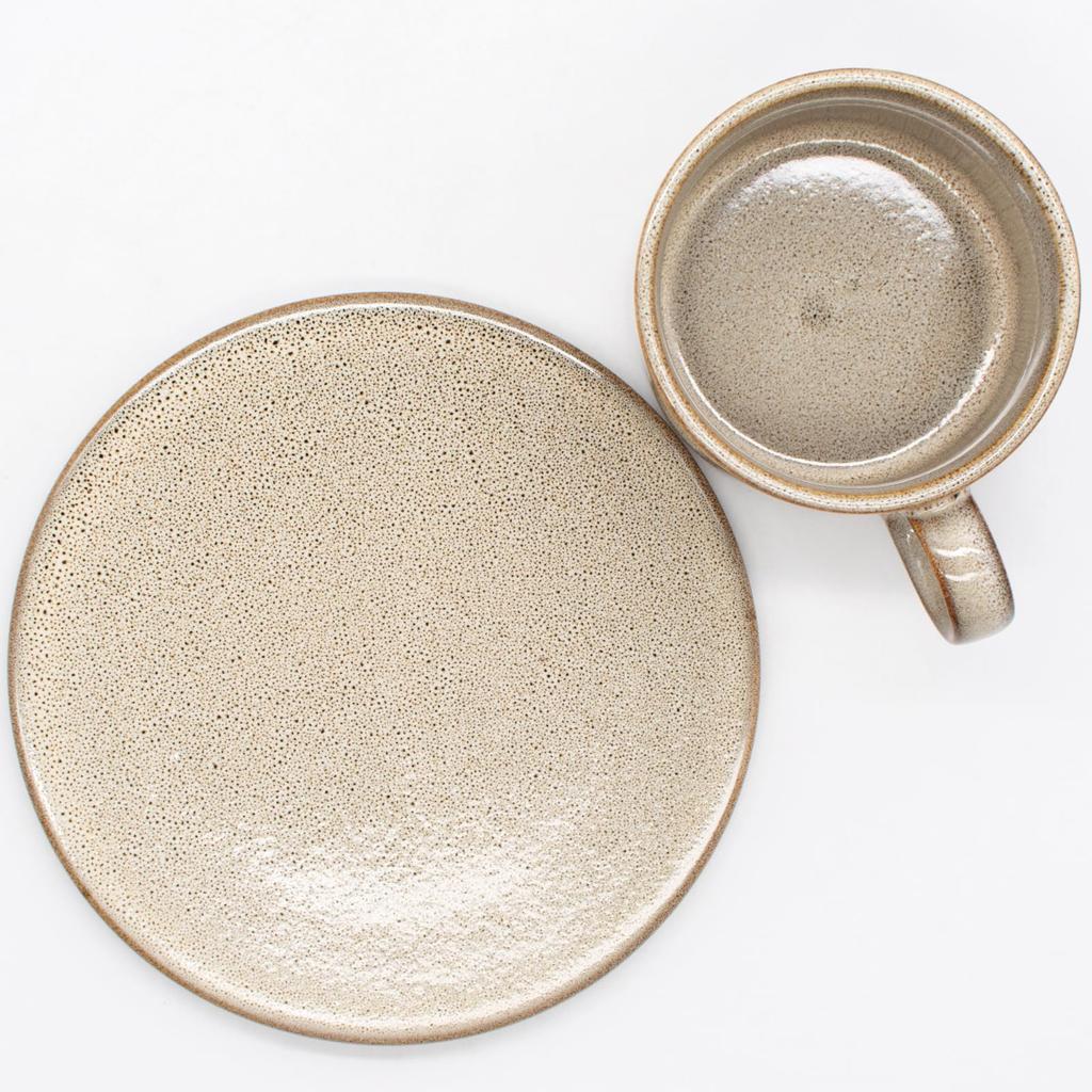 Aito Seisakusho Coffee Cup and Plate Mino Dishwasher Made in Product Number 113514 "ITSUMO Itsumo" Set, Approx. 250ml, Beige, Ware, Safe, Japan,