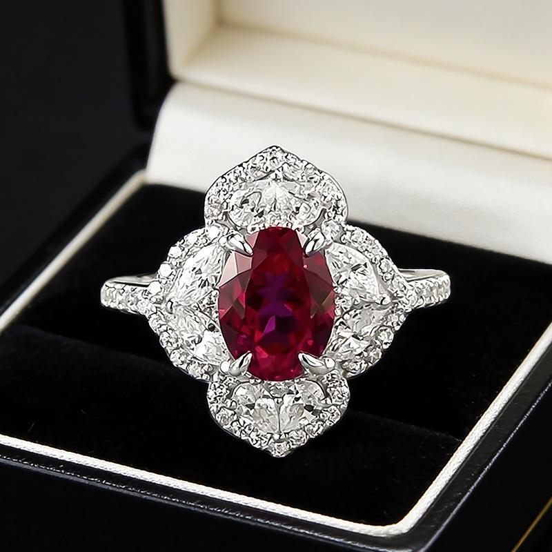 

Luoxi Temple Oval Pigeon Blood Red Ring in S925 Sterling Silver - European and American Style Size 7