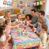 Birthday Party Supplies with Cartoon Food Characters and Happy Birthday Art for Table Arrangements and Hanging Displays